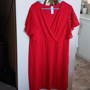 Wrap dress red 1x fancy sleeve